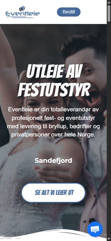 Eventleie: skjermbilde av nettsiden på mobil