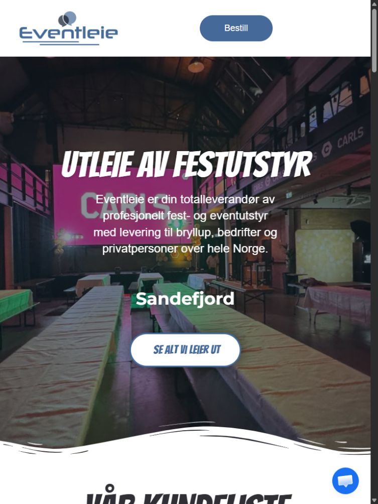 Eventleie: skjermbilde av nettsiden på nettbrett