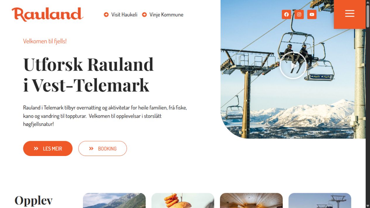 Visit Rauland: skjermbilde av nettsiden på datamaskin
