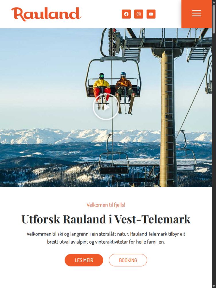Visit Rauland: skjermbilde av nettsiden på nettbrett